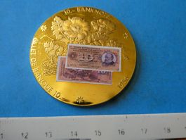 vergoldete Medaille  PP 50 mm  10 Frankennote 1956