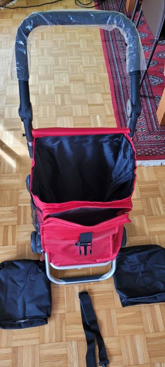Michelino 38 L Einkaufswagen Trolley – Fahrbare Tasche, Zusammenklappbar, Mit Reißverschlussfach, Polyester 600D, Schwarz