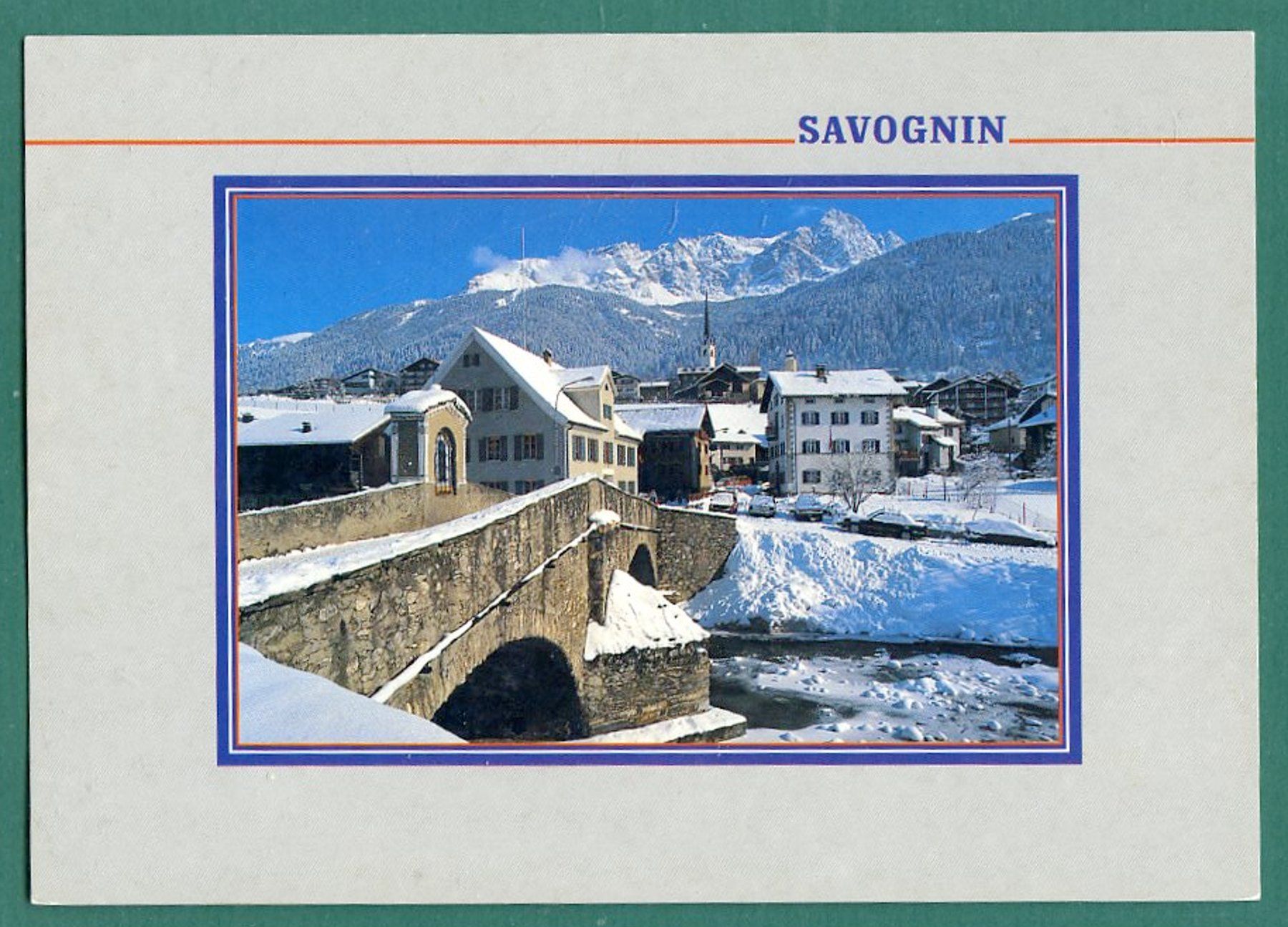 Cartoline postali: Savognin mit Piz Mitgel, ungelaufen, Grossformat – Usato da Sargans venduto da Hausi1951