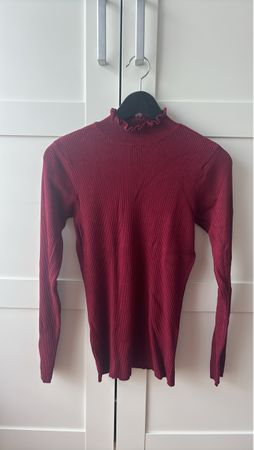 Rollkragenpullover Rippenmuster Weinrot Grösse L