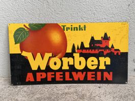 Vintage Blechschild TRINKT WORBER APFELWEIN Ernst