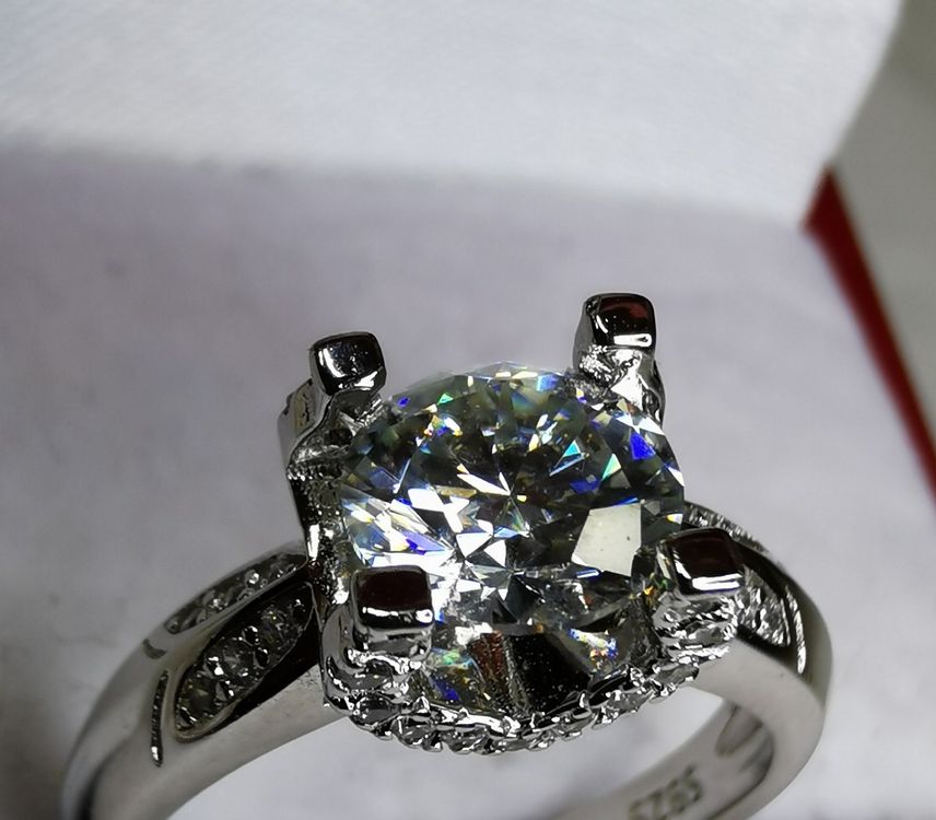 Bague Argent 925 Avec Moissanite Rose - Taille 52, Sertie De Diamants Et Zircon, Neuf Avec étiquettes