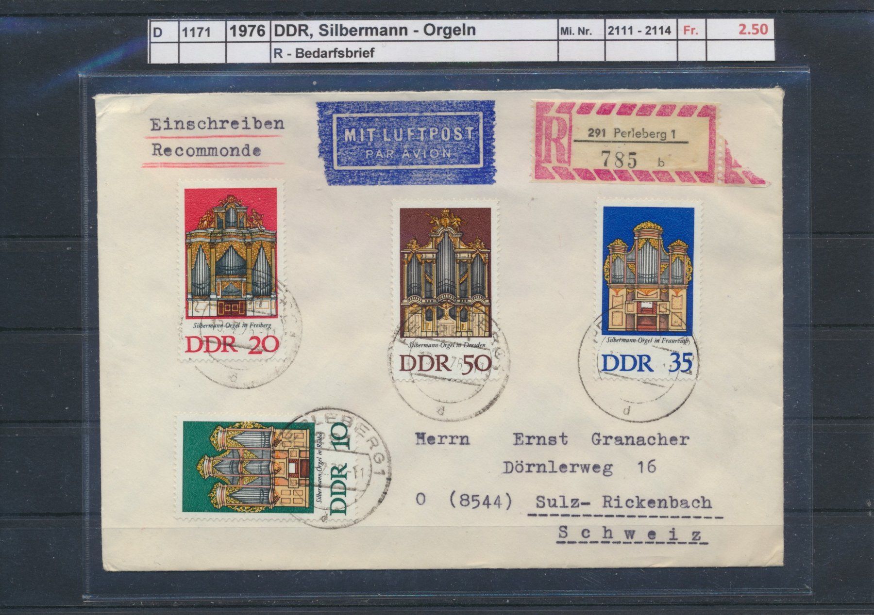 Tutti i francobolli: 1976 DDR, Silbermann - Orgeln, R - Bedarfsbrief – Usato da Winterthur venduto da Zupogeru