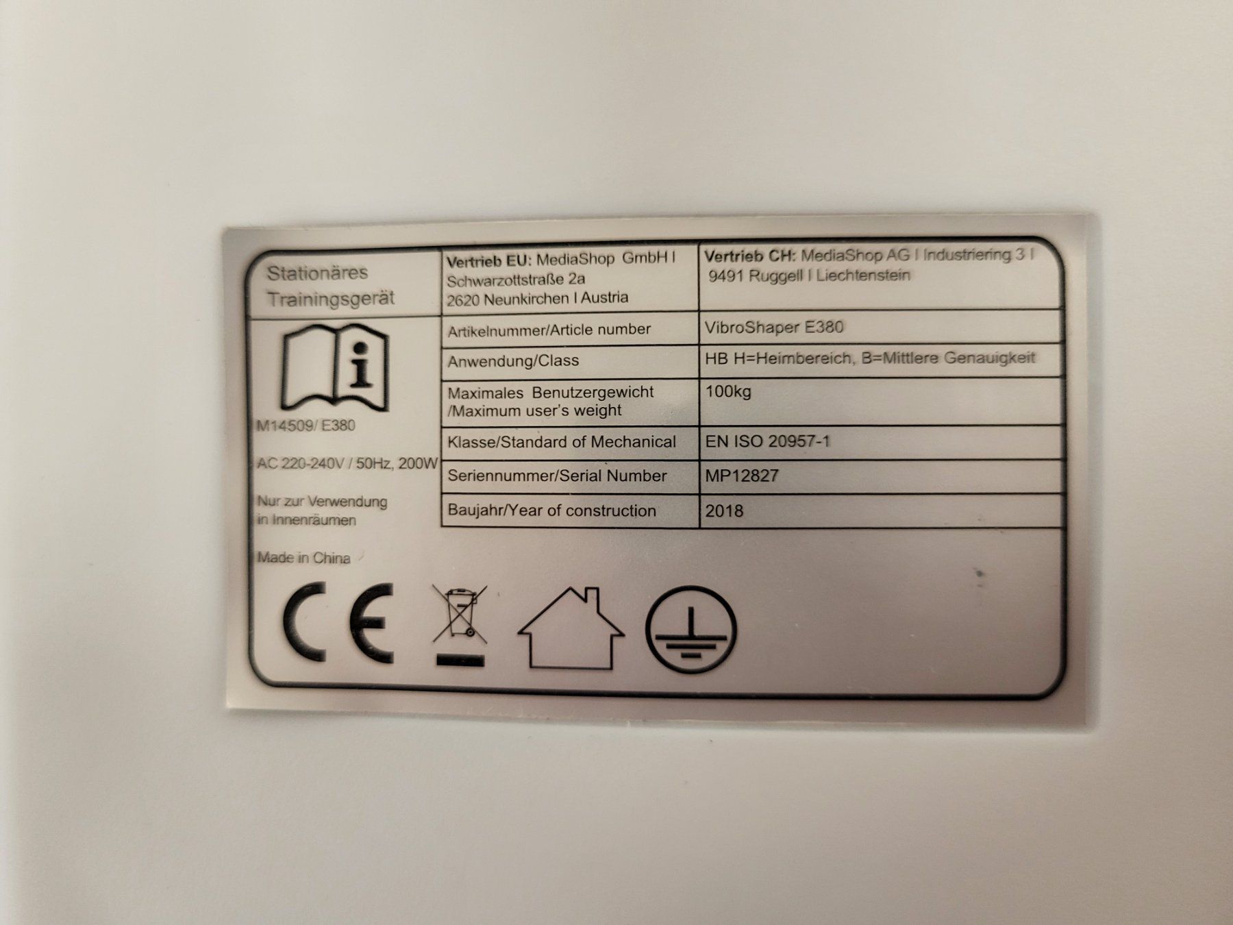 Vibroshaper Vélos d'appartement: Vibro Shape E380 – Neuf avec emballage d'origine à Diessenhofen par Osio 2