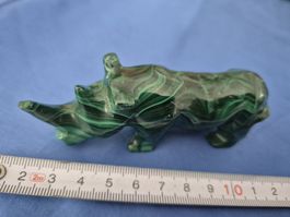 Nashorn Figur  Malachit Deko Tierfigur Grün Handarbe Mineral