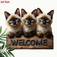 2D HOLZ WANDDEKO *3 SIAMESISCHE KÄTZCHEN, WELCOME* NEU