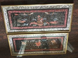 CHINA Seidenstickereien Antik unter Glas
