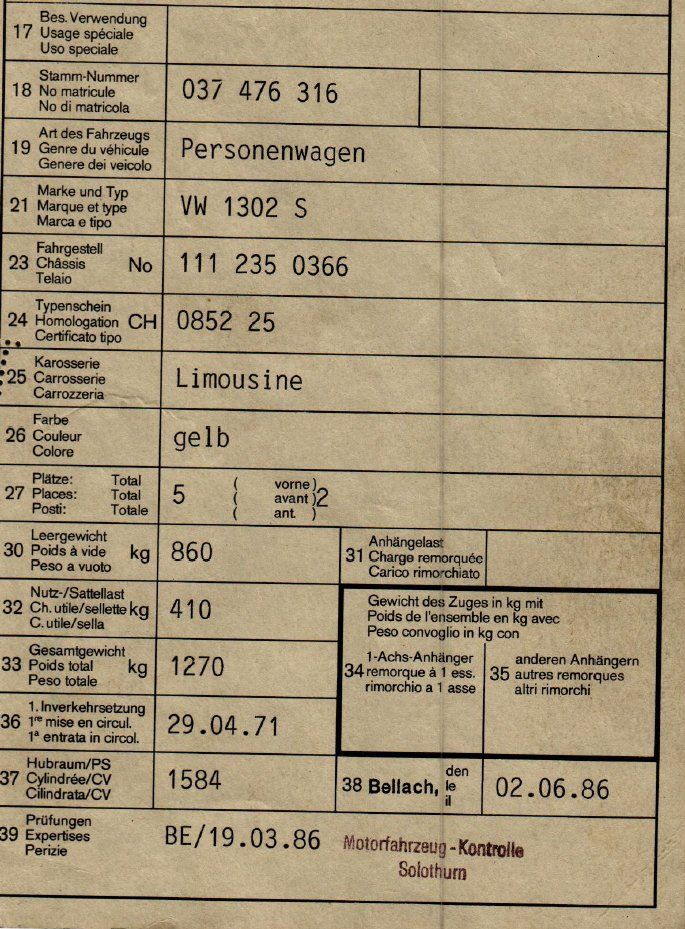 VW Automobili: VW Cox Käfer 1302S – Difettoso da Céligny venduto da Taototo73 9
