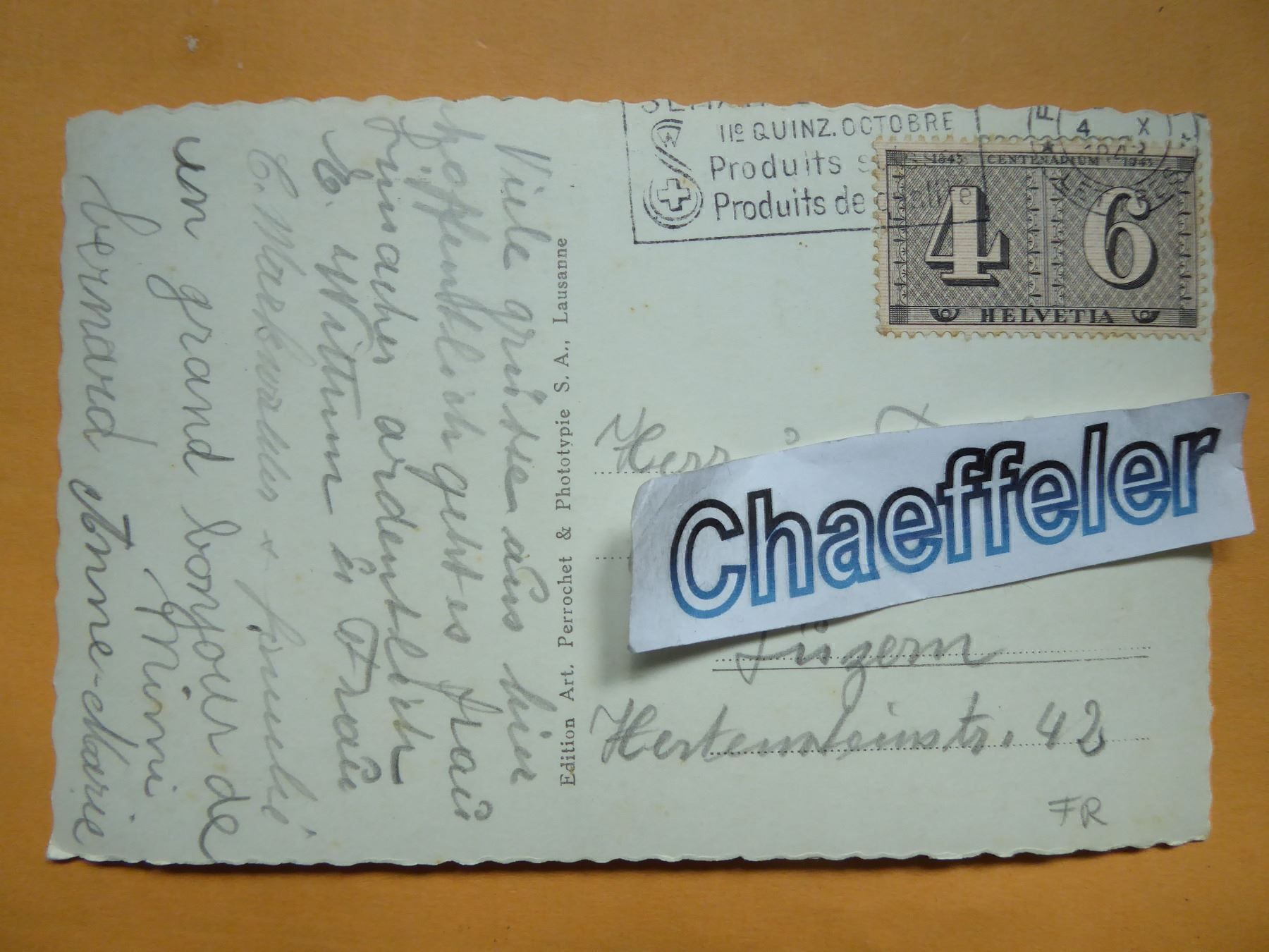 Ansichtskarten: 1945  Fribourg. – Gebraucht aus Zürich von Chaeffeler 1