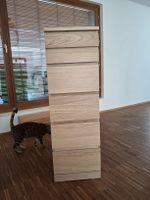Kommode mit 6 Schubladen, Eichenfurnier /Spiegelglas, 40×123