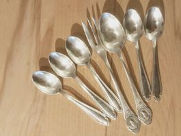 Silber Löffel u. Gabel, 5 Teelöffel 90-18 Silber