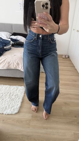 Jean large femme taille haute bleu 