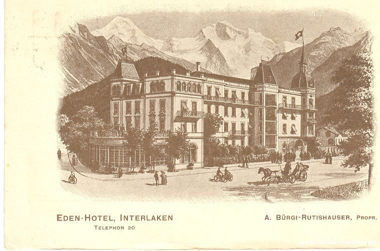 Cartoline postali: Interlaken -Eden Hotel -Telefon 20 + 1921 – Usato da Emmenbrücke venduto da teestube