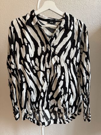 Blouse/tunique noir/blanc cassé lin C&A, t.XS/S