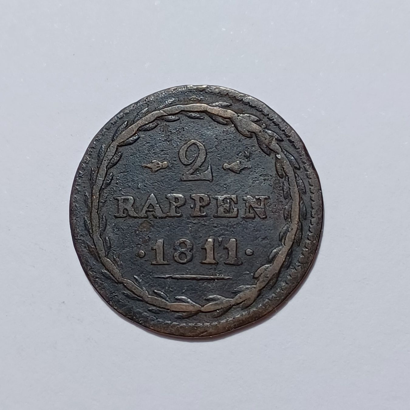 Tutti le monete: 2 Rappen 1811 Aargau s-ss – Usato da Pfäffikon ZH venduto da Schweizer_Muenzen