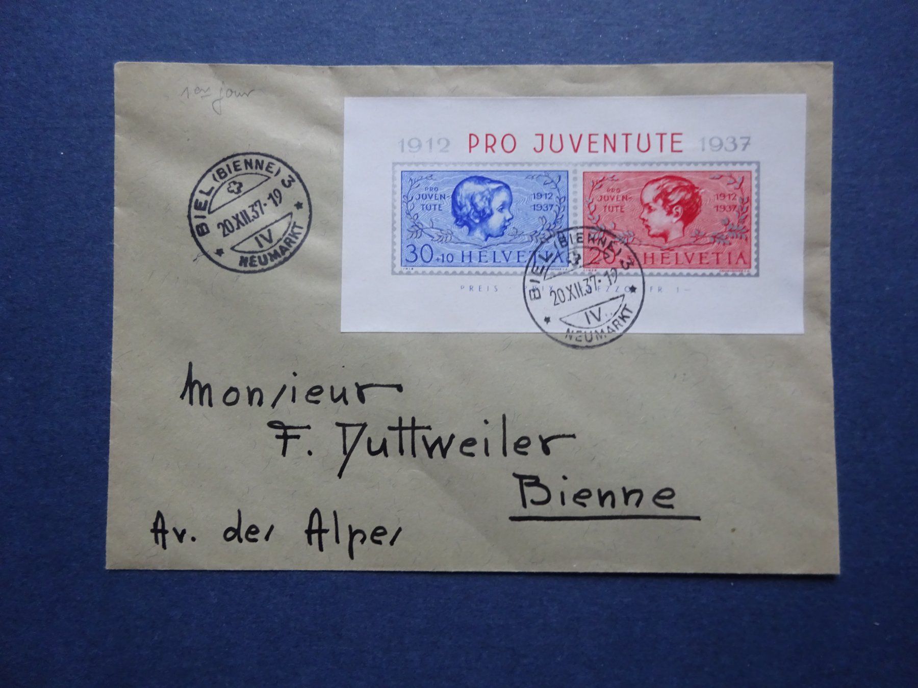 Tutti i francobolli: 1937 Pro Juventute Block FDC – Usato da Appenzell-Steinegg venduto da adi1975