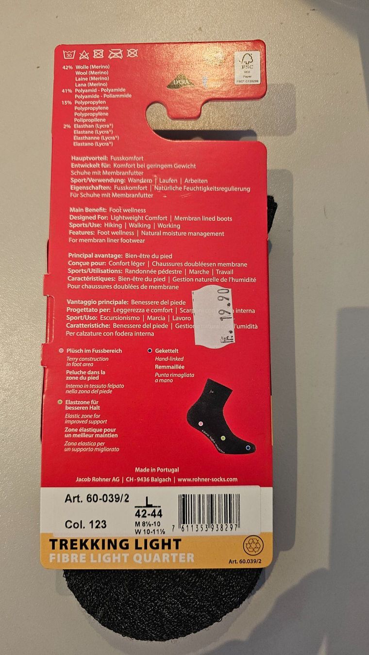 Calze: Rohner Wandersocken Fibre Light Grösse 42-44 – Nuovo e nell'imballaggio originale da Jegenstorf venduto da Bracher_Store 1