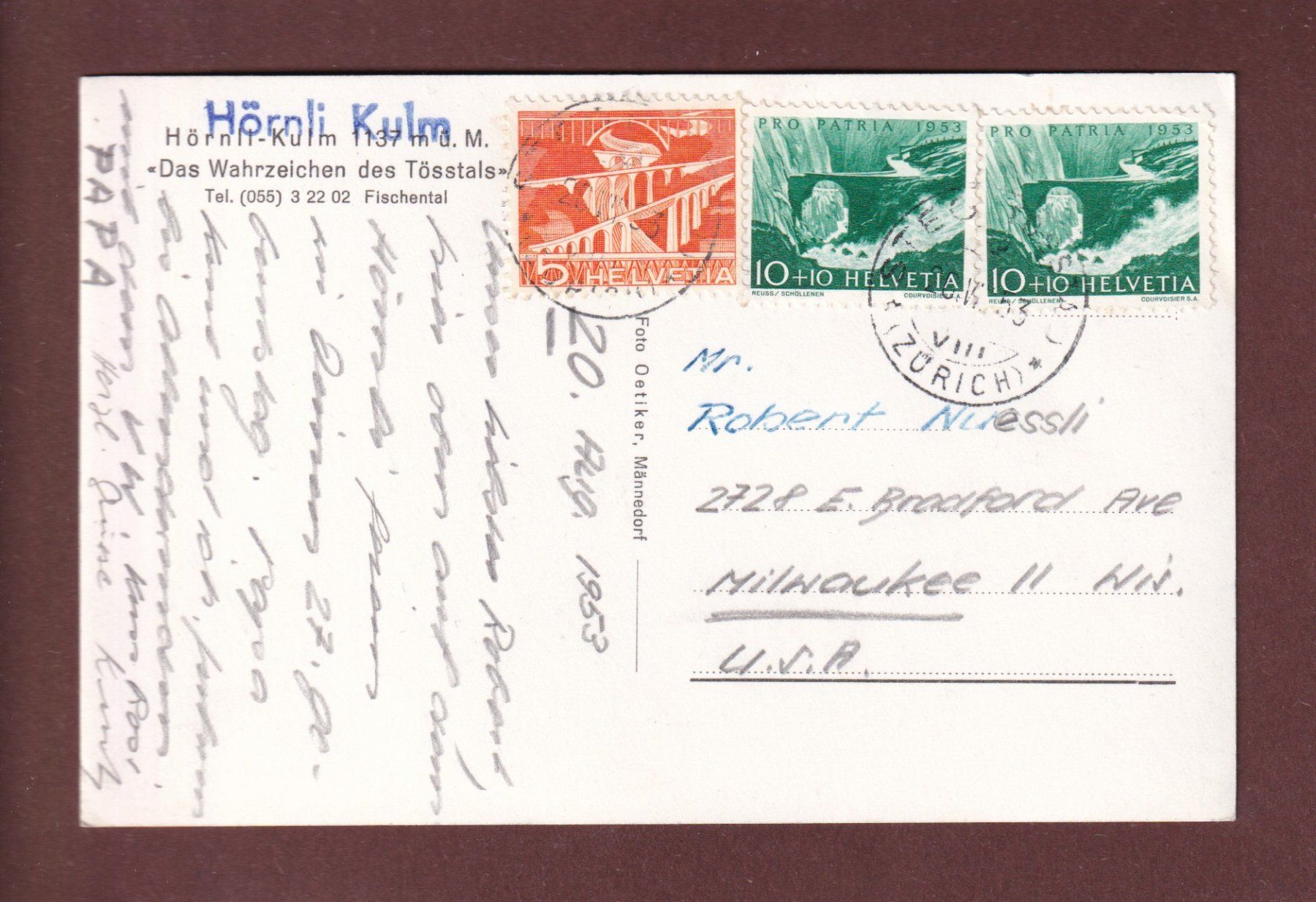 Cartoline postali: HÖRNLI-KULM - 1953 – Usato da Pully venduto da nicecards-shop 1