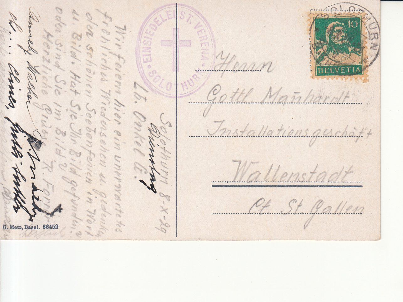 Cartoline postali: St. Verena 1929 – Usato da Bürglen TG venduto da StampGraf 1