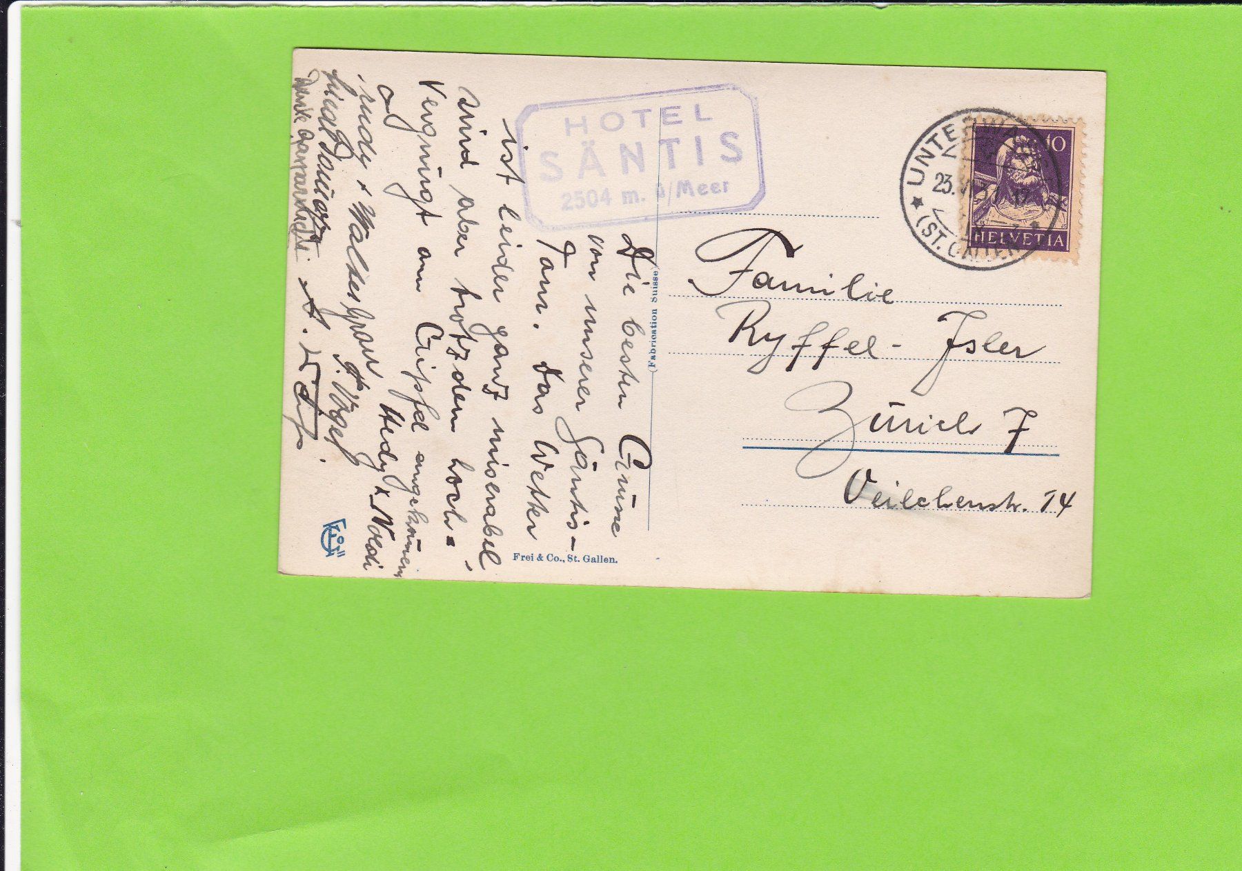 Cartoline postali: Lisengrat-Säntis vom Rotsteinpass-1931 – Usato da St. Peterzell venduto da neckertal 1