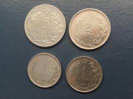 4 Münzen Türkei 5 / 21/2 / 2x1 Lira