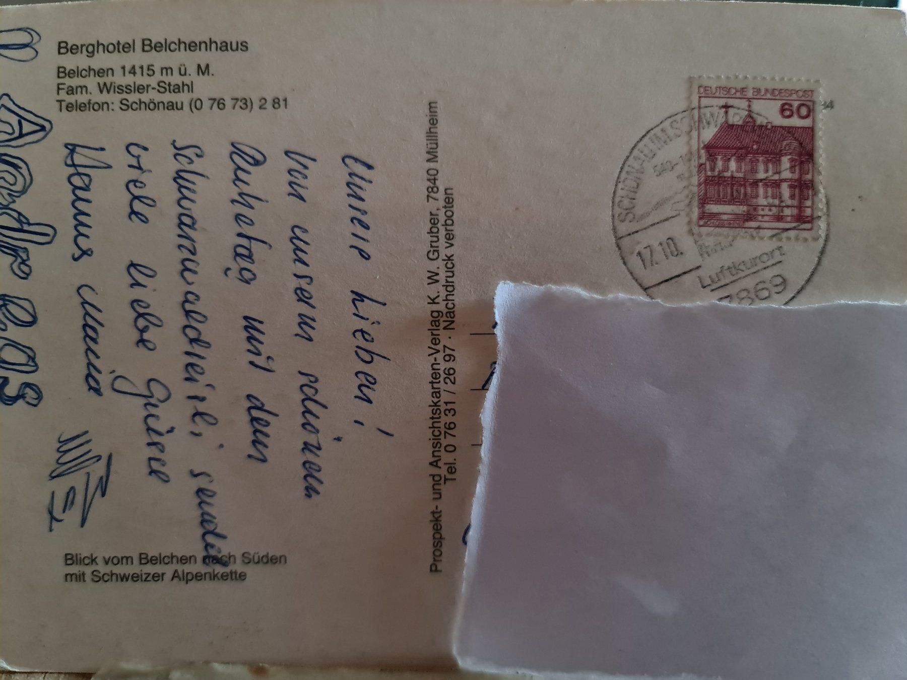 Cartoline postali: Ansichtskarte Berghotel Belchenhaus Belchen – Usato da Dintikon venduto da Vexi 1
