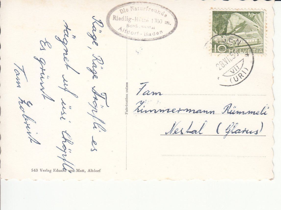 Cartoline postali: Schächental 1955 – Usato da Bürglen TG venduto da StampGraf 1