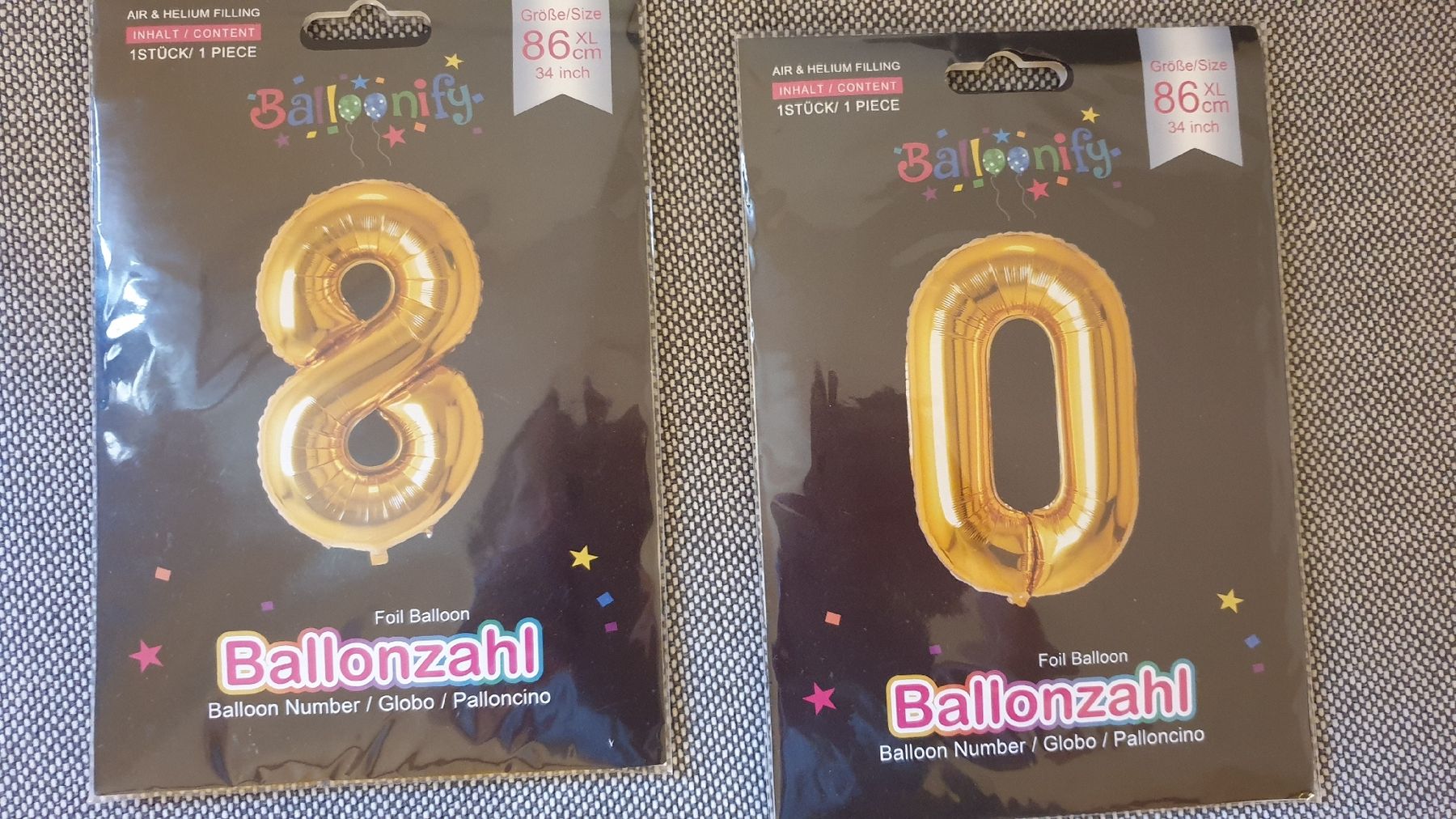 Alle Dekorationen: 2 x Zahlenballon gold – Neu und originalverpackt aus Wil SG von Glitter
