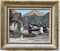 H. Mai - Gemälde - Öl auf Platte - Sonogno/TI -Val Verzasca