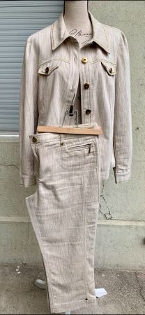 Ensemble 2 pièces jeans beige fil doré ANNE DE WEYBURN t.40