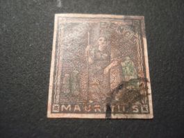 uralte Briefmarke Mauritius, 4 Pence, gestempelt