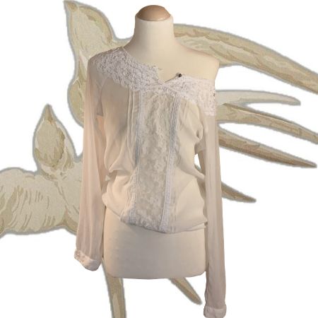 Romantische Bluse aus weißer Baumwollspitze, Größe S/M