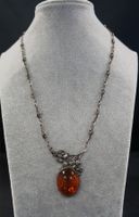 Jugendstil Bernstein Collier 925 Silber