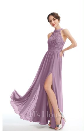 Abendkleid Lila Lang Grösse 34 Spitzenoberteil mit Schleife