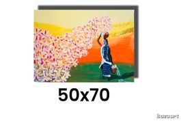 Acrylmalerei Original Gemälde, Afrikanerin mit Blumen, 50x70