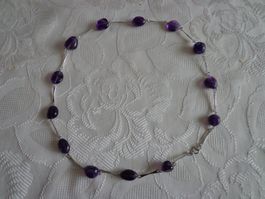 Kette Silber 835 mit Amethysten 61cm