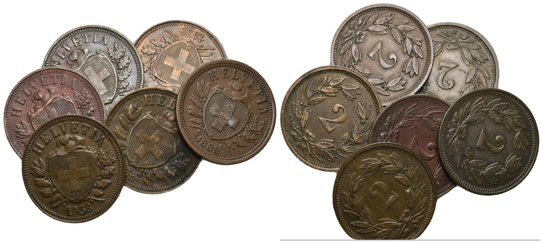 Alle Münzen: Schweiz 2 Rappen Lot – Gebraucht aus Bern von numismatictops