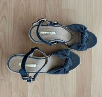 Sandaletten Plateau, Esprit, Stoff, Blau, Keilabsatz