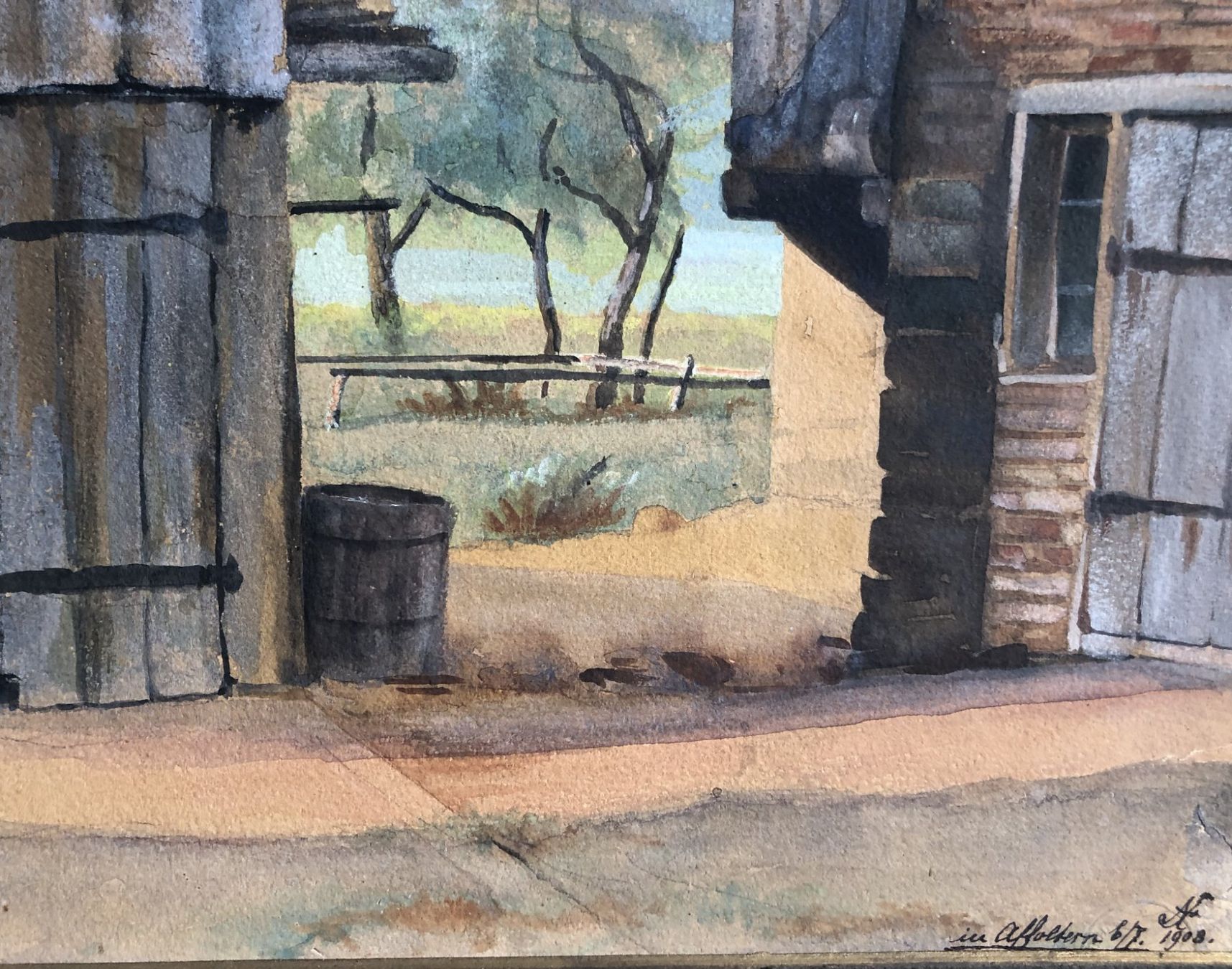 Dipinti: Aquarell - datiert 1908 - Gehöft - "in Affoltern" – Usato da Schaffhausen venduto da durruti 3