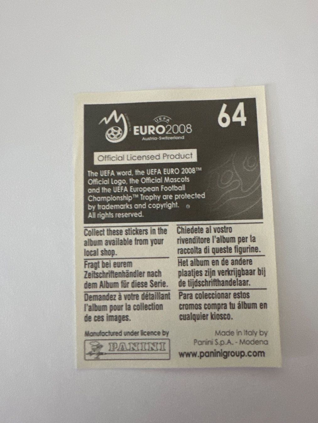 Panini Carte collezionabili: Panini UEFA EM 2008 Sticker - Nr. 64 – Usato da Sulz AG venduto da DealWerk 1