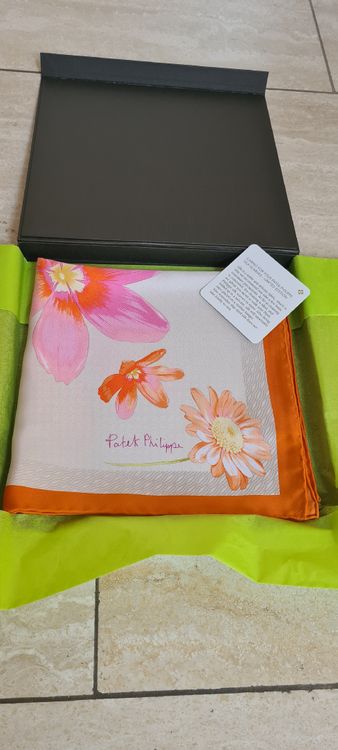 Foulard Patek Philippe En Soie 100% - Magnifique Occasion - Multicolore Floral Fait Main Italie