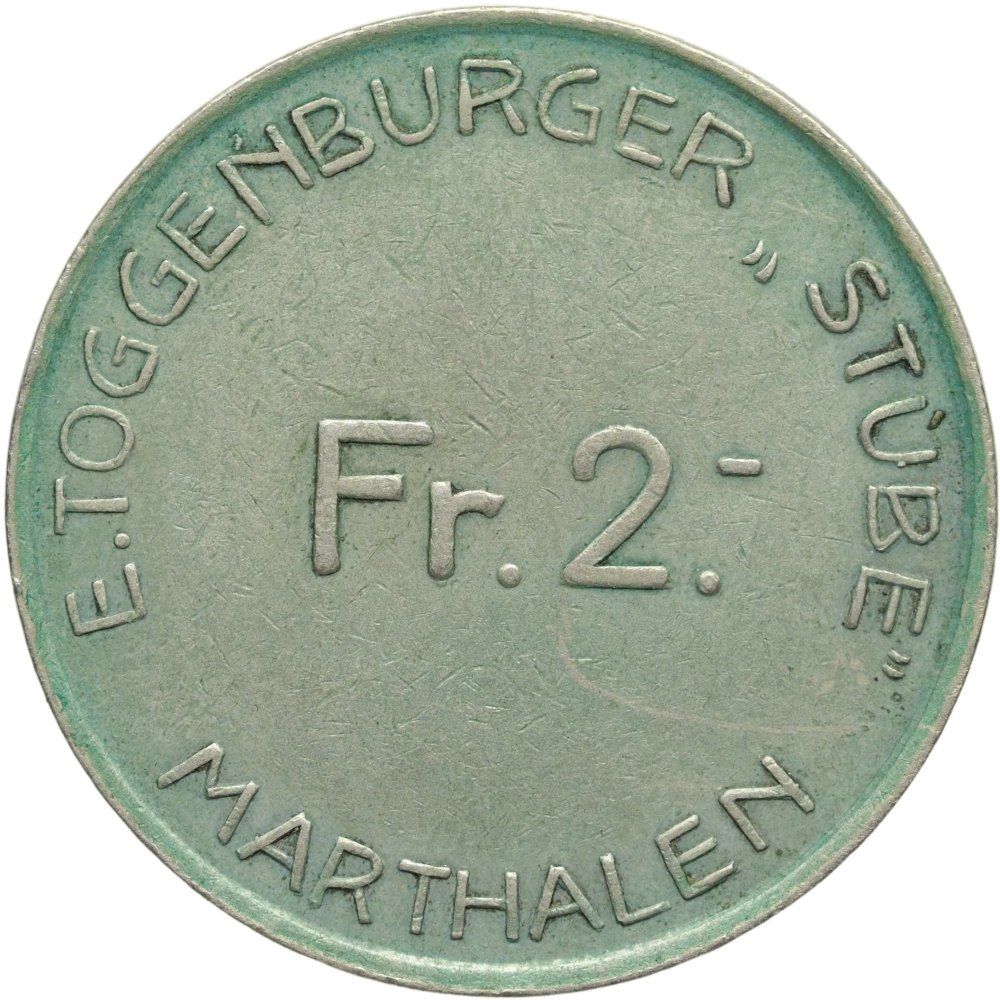 Medaillen: Schweiz Jeton E. Toggeburger " Stube" Markthalen 2 Fr. – Gebraucht aus Liestal von fibonaccis