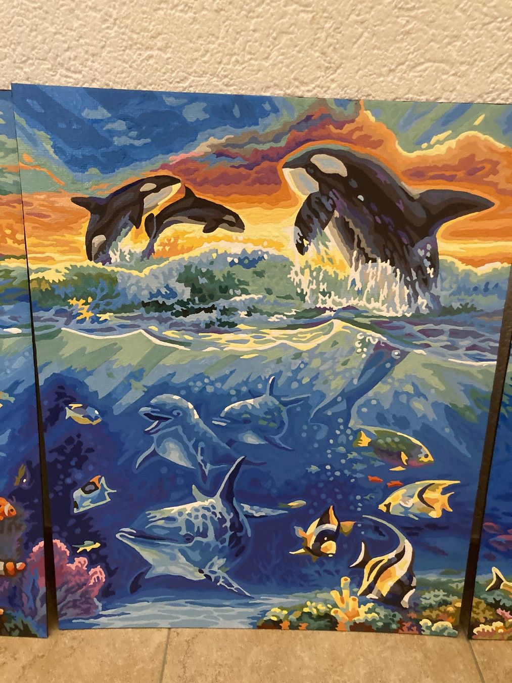 Dipinti: Bild/Gemälde "Am Korallenriff", 3-teilig, Orcas & Delfine – Nuovo (secondo la descrizione) da Gelterkinden venduto da froggy80 2