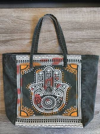 Borsa shopper design etnico, con mano di Fatima