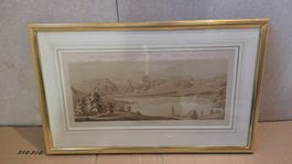 Antike Aaregletscher Lithographie, gerahmt, 21cmx44.4cm