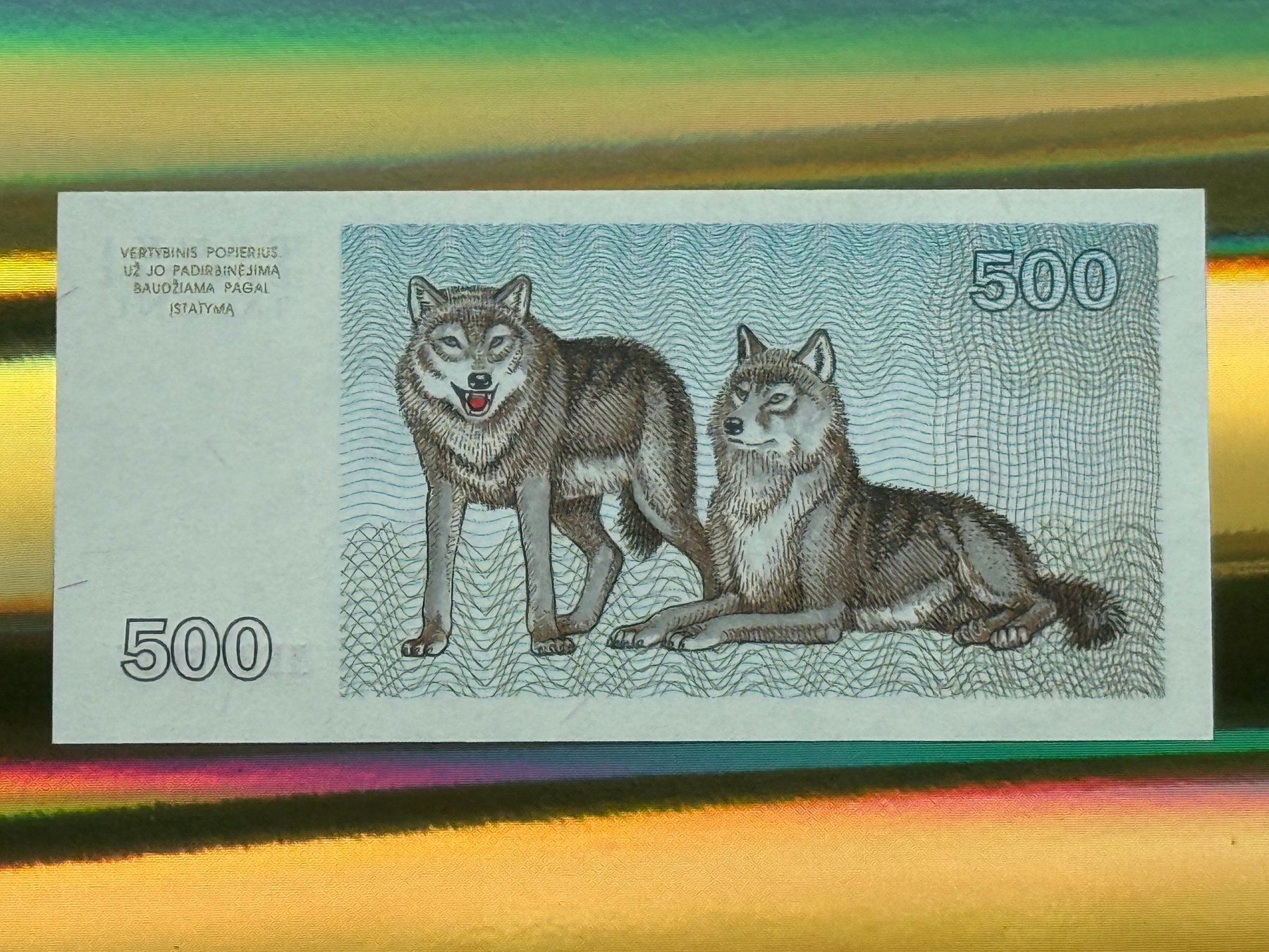 Banconote: Litauen 1993 - 500 Talonu - Wolf - UNC – Nuovo e nell'imballaggio originale da Pfäffikon SZ venduto da Sieben77