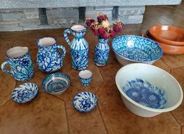 10-tlg. Keramik-Konvolut blau/grün