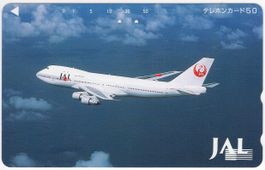 JAL Jumbo B-747 auf japanischer Airline Motiv Telefonkarte