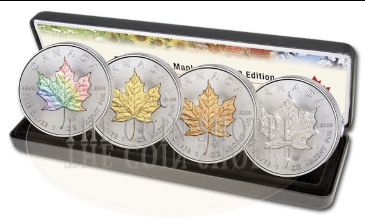 Tutti le monete: 2014 Canada Maple Leaf Four Seasons Silver Coin Set 4 coins – Nuovo e nell'imballaggio originale da Troinex venduto da SilverBullion