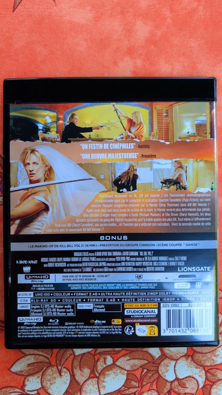 Tous les DVDs: Kill Bill Vol. 2 4K UHD et Blu-ray Neuf  – Neuf (Voir description) à Renens VD par tartompion 1